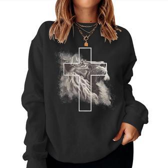 Jesus Lion Of Judah Christian Cross Women Sweatshirt - Monsterry UK