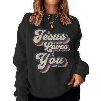 Jesus Loves You Retro Religious Christian Women Sweatshirt - Seseable