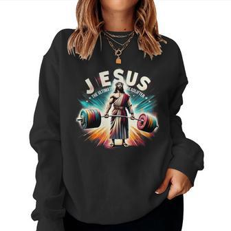 Jesus The Ultimate Deadlifter Retro Jesus Christian Workout Women Sweatshirt | Mazezy AU
