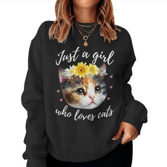 Just A Girl Who Loves Cats Cute Calico Cat Lover Women Sweatshirt - Monsterry CA