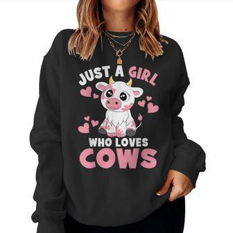 Just A Girl Who Loves Cows Cute Cow Lover Cow Print Women Sweatshirt - Thegiftio UK