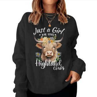 Just A Girl Who Loves Highland Cows Scottish Highland Cows Women Sweatshirt - Seseable