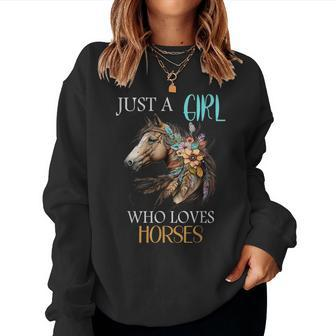 Just A Girl Who Loves Horses Horse Boho Vintage Woman Girl Women Sweatshirt - Seseable