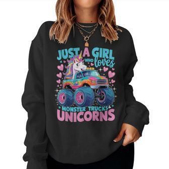 Just A Girl Who Loves Monster Trucks And Unicorns Women Sweatshirt - Monsterry