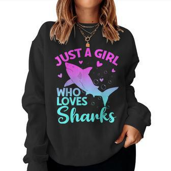 Just A Girl Who Loves Sharks Cute Shark Girl Lover Ocean Women Sweatshirt - Seseable