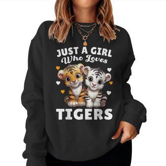 Just A Girl Who Loves Tigers Cute Baby Tigers & Hearts Women Sweatshirt - Thegiftio UK