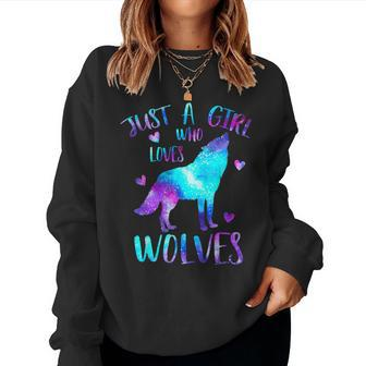 Just A Girl Who Loves Wolves Galaxy Space Cute Wolf Lover Women Sweatshirt - Thegiftio UK