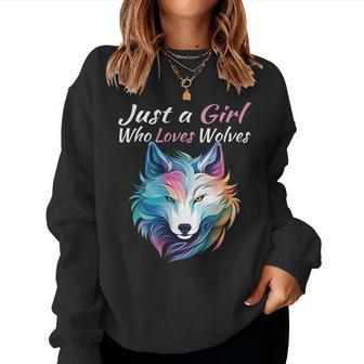 Just A Girl Who Loves Wolves Girls Wolf Women Sweatshirt | Mazezy