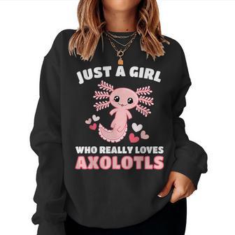 Just A Girl Who Really Loves Axolotls Pink Axolotl Kawaii Women Sweatshirt - Thegiftio UK