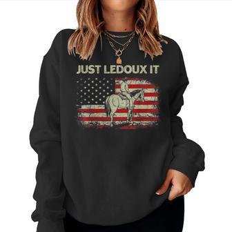 Just Ledoux It Cowboy Whiskey Wine Lover Vintage Usa Flag Women Sweatshirt - Monsterry