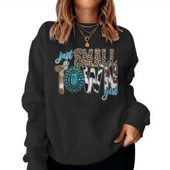 Just A Small Town Girl Cow Print Turquoise Wild Soul Women Sweatshirt - Monsterry
