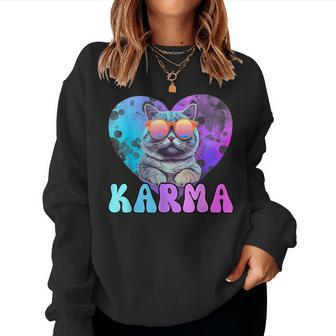 Karma Groovy Letters Concert Summer Heart Cat Lover Women Sweatshirt - Seseable