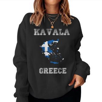 Kavala Greece Vintage Kavala Flag Map Women Sweatshirt - Monsterry