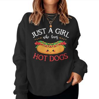 Kawaii Hotdog Lover Just A Girl Who Loves Hot Dogs Women Sweatshirt - Monsterry DE
