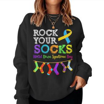 Kid Down Syndrome Awareness Rock Your Socks Women Sweatshirt - Seseable