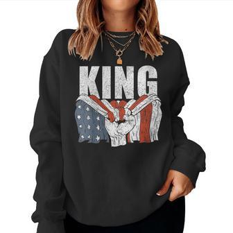 King Last Name Family Matching Retro American Flag Women Sweatshirt - Monsterry DE