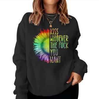 Kiss Whoever The F You Want Rainbow Lgbt Pride Women Sweatshirt - Monsterry DE