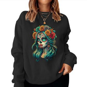 La Catrina Dia De Los Muertos Latina Cinco De Mayo Women Sweatshirt - Monsterry UK