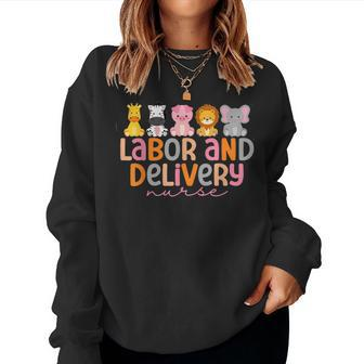 Labor And Delivery Nurse Safari Animals L&D Nurse Graduation Women Sweatshirt - Seseable