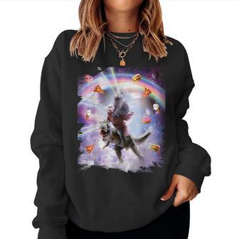 Laser Eyes Space Cat On Sloth Dinosaur Rainbow Women Sweatshirt - Thegiftio UK