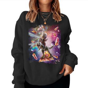 Laser Eyes Space Llama On Sloth Dinosaur Rainbow Women Sweatshirt - Monsterry UK