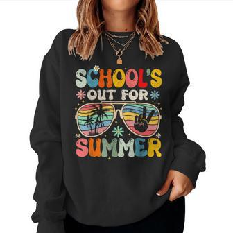 Last Day Of School Groovy School's Out For Summer Teacher Women Sweatshirt - Thegiftio UK