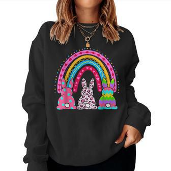 Leopard Rainbow Easter Bunny Rabbit Cute Happy Easter Women Sweatshirt | Mazezy