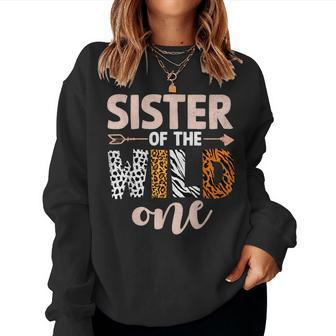 Leopard Sister Of Wild One Jungle 1St Birthday Decorations Women Sweatshirt - Thegiftio UK