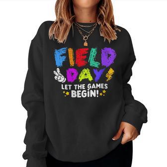 Let The Games Begin Orange Yellow Red Blue Field Day Teacher Women Sweatshirt - Seseable