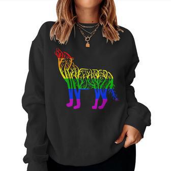 Lgbt Gay Pride Rainbow Flag Nature Forest Tree Wolf Women Sweatshirt - Monsterry