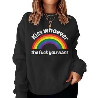 Lgbt Gay Pride Rainbow Kiss Whoever The Fuck You Want Women Sweatshirt - Monsterry DE