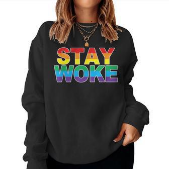 Lgbt Pride Rainbow Black Gay Stay Woke Women Sweatshirt - Monsterry UK