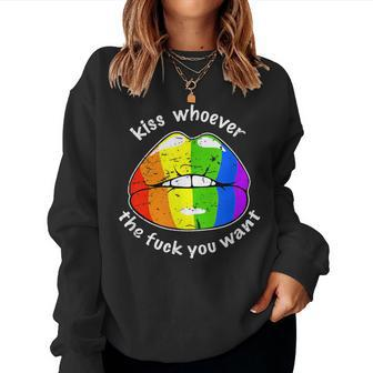 Lgbt Rainbow Flag Kiss Whoever The Fuck You Want Lips Women Sweatshirt - Monsterry