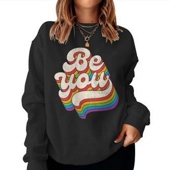 Lgbtq Be You Gay Pride Lgbt Ally Rainbow Flag Retro Vintage Women Sweatshirt - Monsterry AU