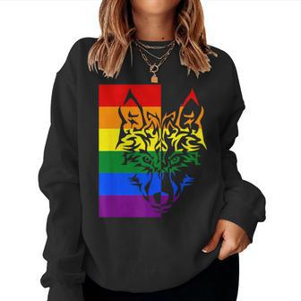 Lgbtq Rainbow Flag Tribal Wolf Pride Month Equal Women Sweatshirt - Monsterry AU
