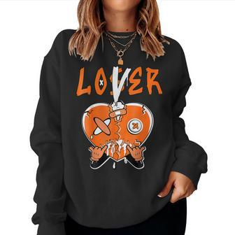 Loser Lover Drip Orange Heart Matching White Women Women Sweatshirt - Seseable