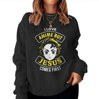 I Love Anime But Jesus Comes First Christian Japan Yellow Women Sweatshirt - Thegiftio UK