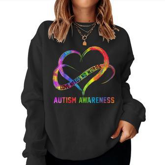 Love Needs No Words Autism Awareness Month Rainbow Heart Women Sweatshirt - Monsterry UK
