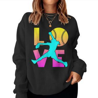 I Love Softball- Pitcher Cute N Girl Women Women Sweatshirt | Mazezy