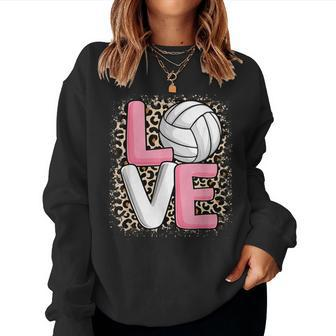 Love Volleyball Leopard Print Girls Volleyball Lover Women Sweatshirt - Seseable