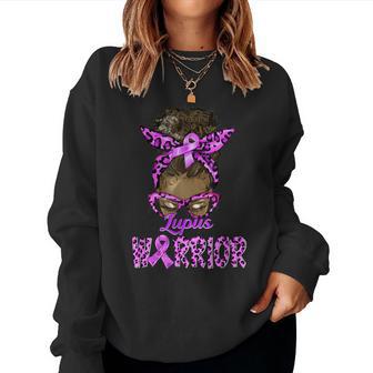 Lupus Warrior Afro Messy Bun Black Lupus Awareness Women Sweatshirt - Seseable