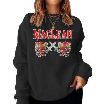 Maclean Scottish Clan Lion Family Name Tartan Kilt Women Sweatshirt - Seseable