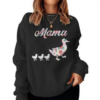 Mama Duck Mama Duck And 3 Ducklings Floral Mom Of 3 Women Sweatshirt - Monsterry DE