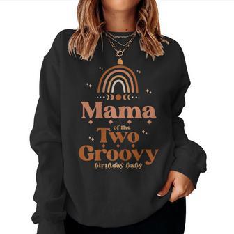 Mama Of Two Groovy Birthday Baby Boho Rainbow Retro Party Women Sweatshirt - Thegiftio UK