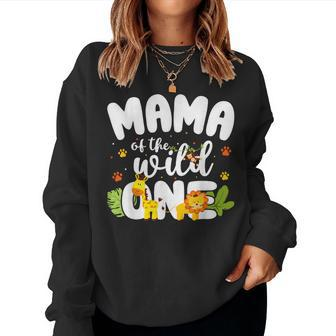 Mama Of The Wild One Mom Zoo Birthday Safari Jungle Animal Women Sweatshirt - Thegiftio UK