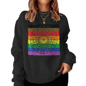 Mandala Leaf Rainbow Lgbt Flag Black Brown Stripes T Women Sweatshirt - Monsterry CA