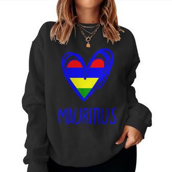 Mauritius Cute Heart Graphic Patriotic Mauritian Flag Girls Women Sweatshirt - Thegiftio UK