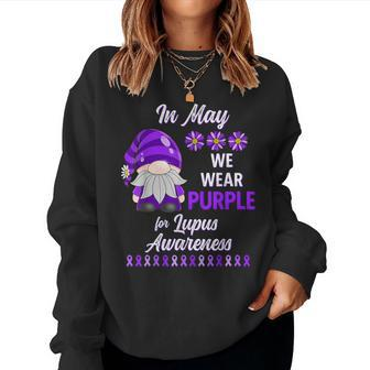 In May We Wear Purple Lupus Awareness Month Gnome Daisy Women Sweatshirt - Seseable