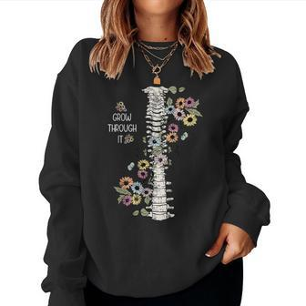 Mental Health Warrior Grow Through It Floral Spine Women Women Sweatshirt - Monsterry DE