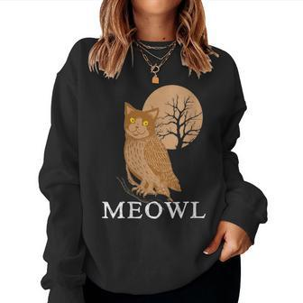 Meowl Cat Owl With Tree And Full Moon Women Sweatshirt - Monsterry CA